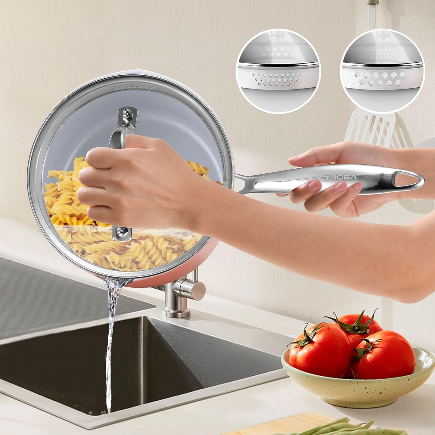 2 qt Nonstick Sauce Pan with Lid, Ceramic Saucepan Small Cooking Pot Non Toxic, PTFE & PFOA Free - Oven Safe & Compatible with All Stovetops (Gas, Electric & Induction)-Perracotta