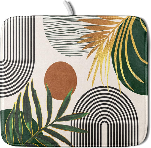 Boho Leaves Dish Drying Mat 16x18 inch Mid Century Absorbent Drainer Rack Mats Fast Dry Bottles Dish Dry Pad Protector Kitchen Accessories