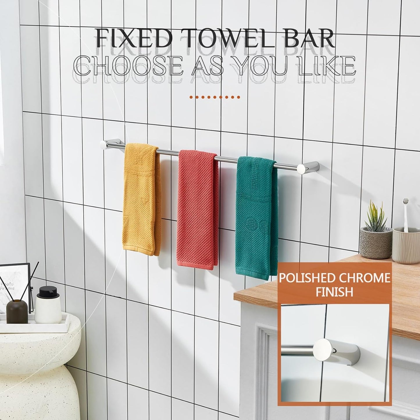 KOKOSIRI Towel Holder Chrome 36-Inch Towel Bars for Bathroom and Lavatory Wall Mounted Polished Stainless Steel Bathroom Accessories, B4007CH-L36