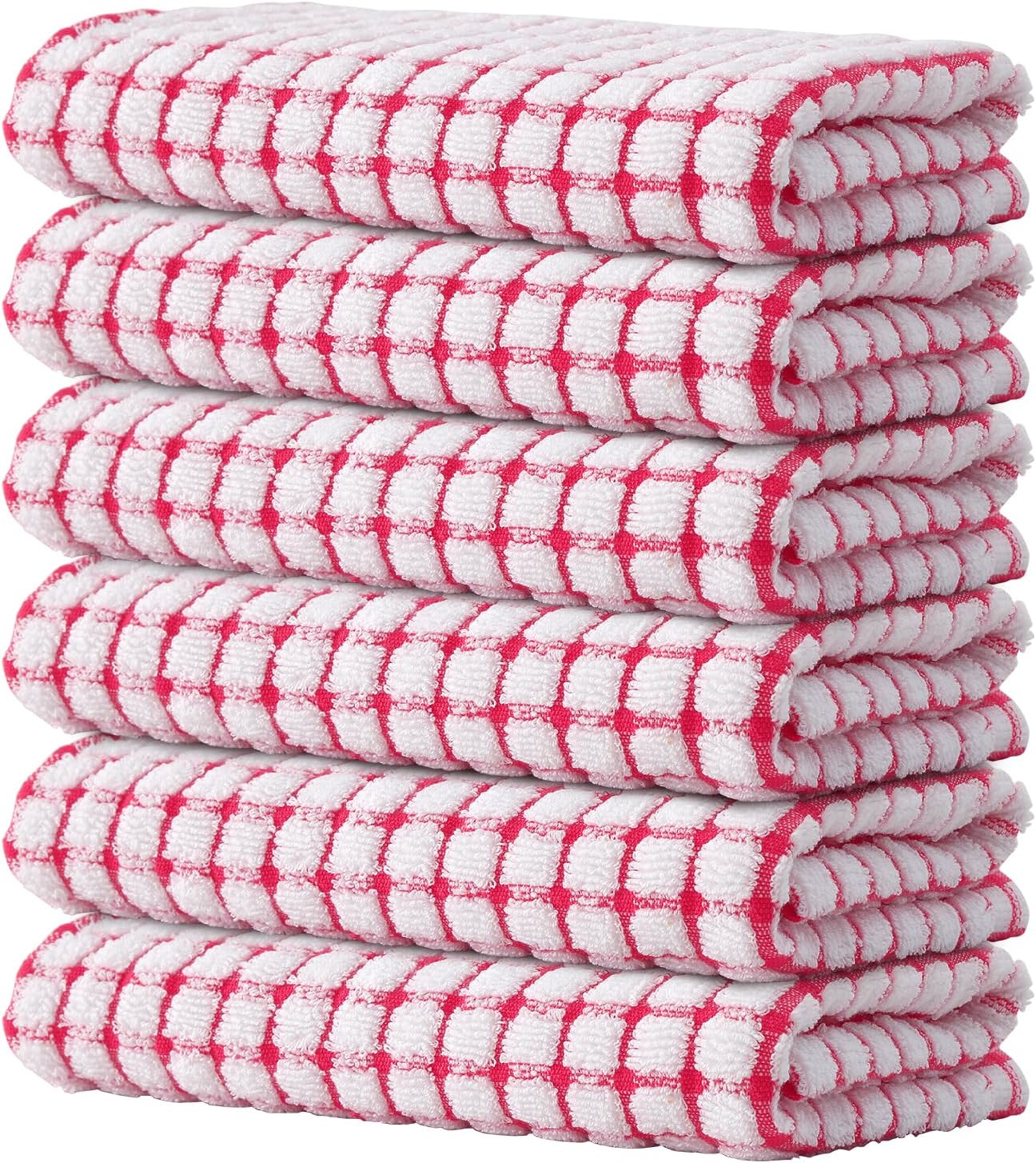 Kitinjoy Cotton 6 Pack Terry Kitchen Towels, 16 x 25 Inches Super Soft and Absorbent Dish Towels, Quick Drying Hand Towels for Kitchen Drying, Red
