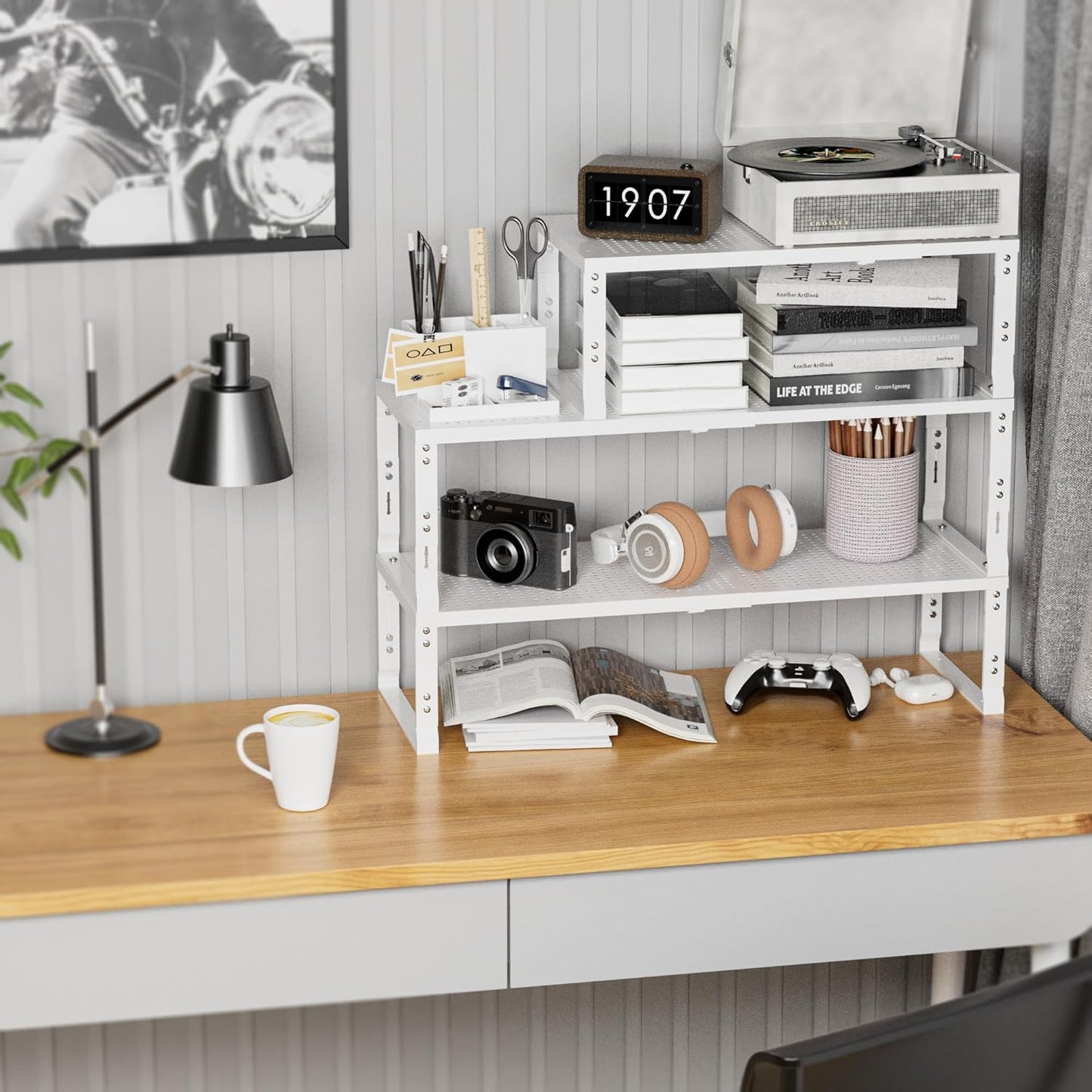 Expandable Spice Rack,Stackable Storage for Cabinet, Multi-Functional Kitchen Shelving,Height-Adjustable,Sustainable Organizer Solution(1Pack/White/Large)