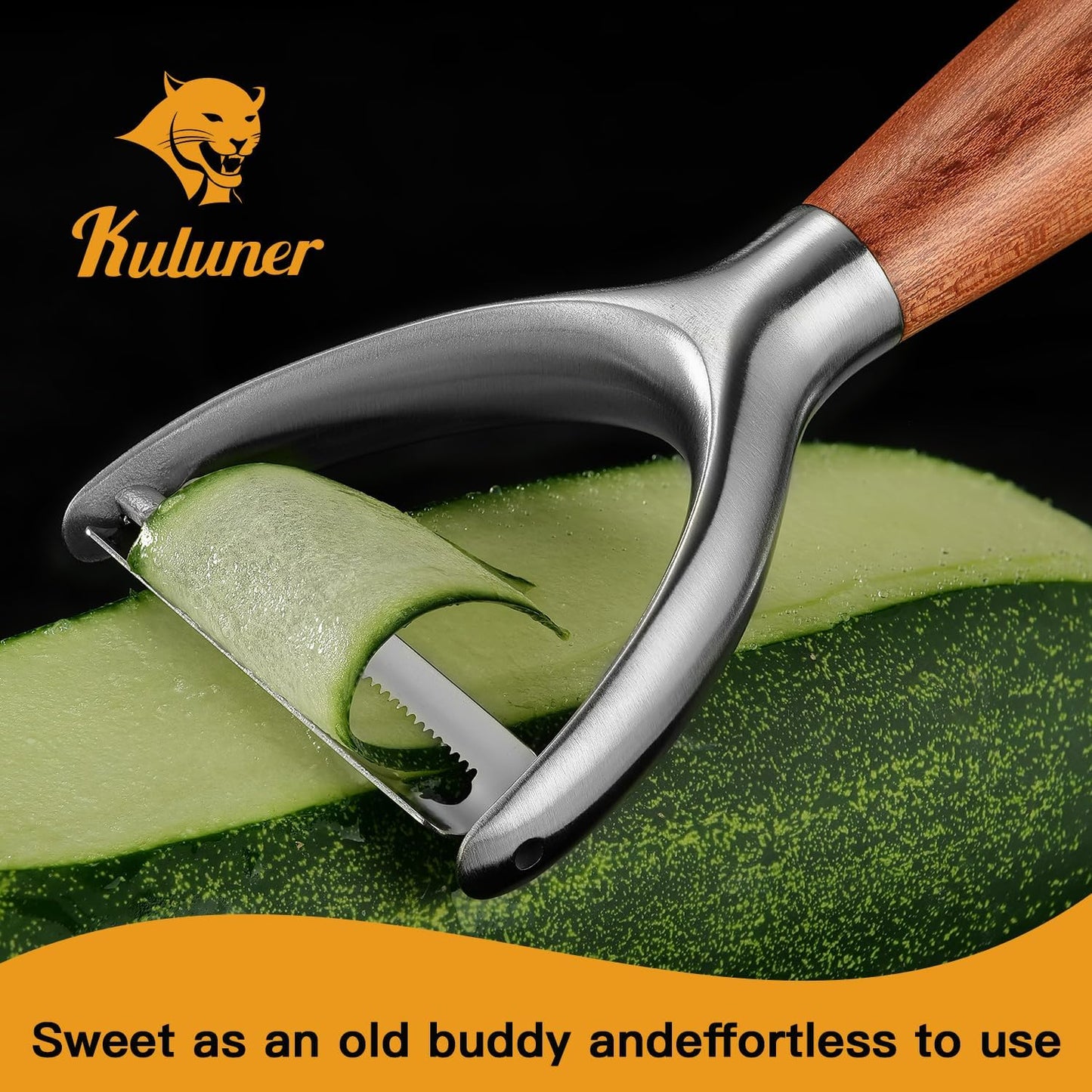 Serrated Blade Premium Y Type 304 Stainless Steel Multifunctional Kitchen Peeler Real Wood Handle Ultra Sharp Blade Vegetable Potato Apple(Aosuan)