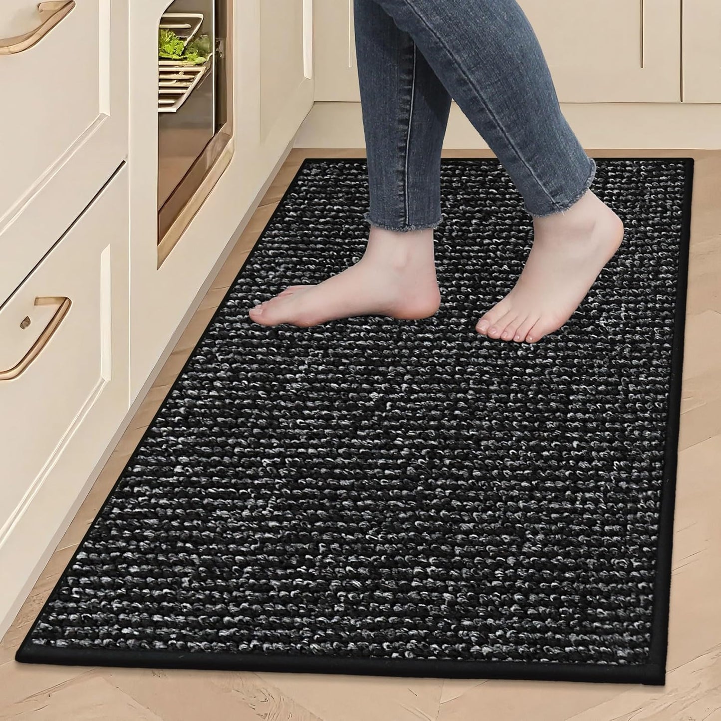 BEQHAUSE Kitchen Rugs 24"x36", Non-Slip Kitchen Mats for Floor, Super Absorbent and Stain Resistant Kitchen Rugs, Machine Washable Rugs for Kitchen, Hallway, Laundry & Sink, Black