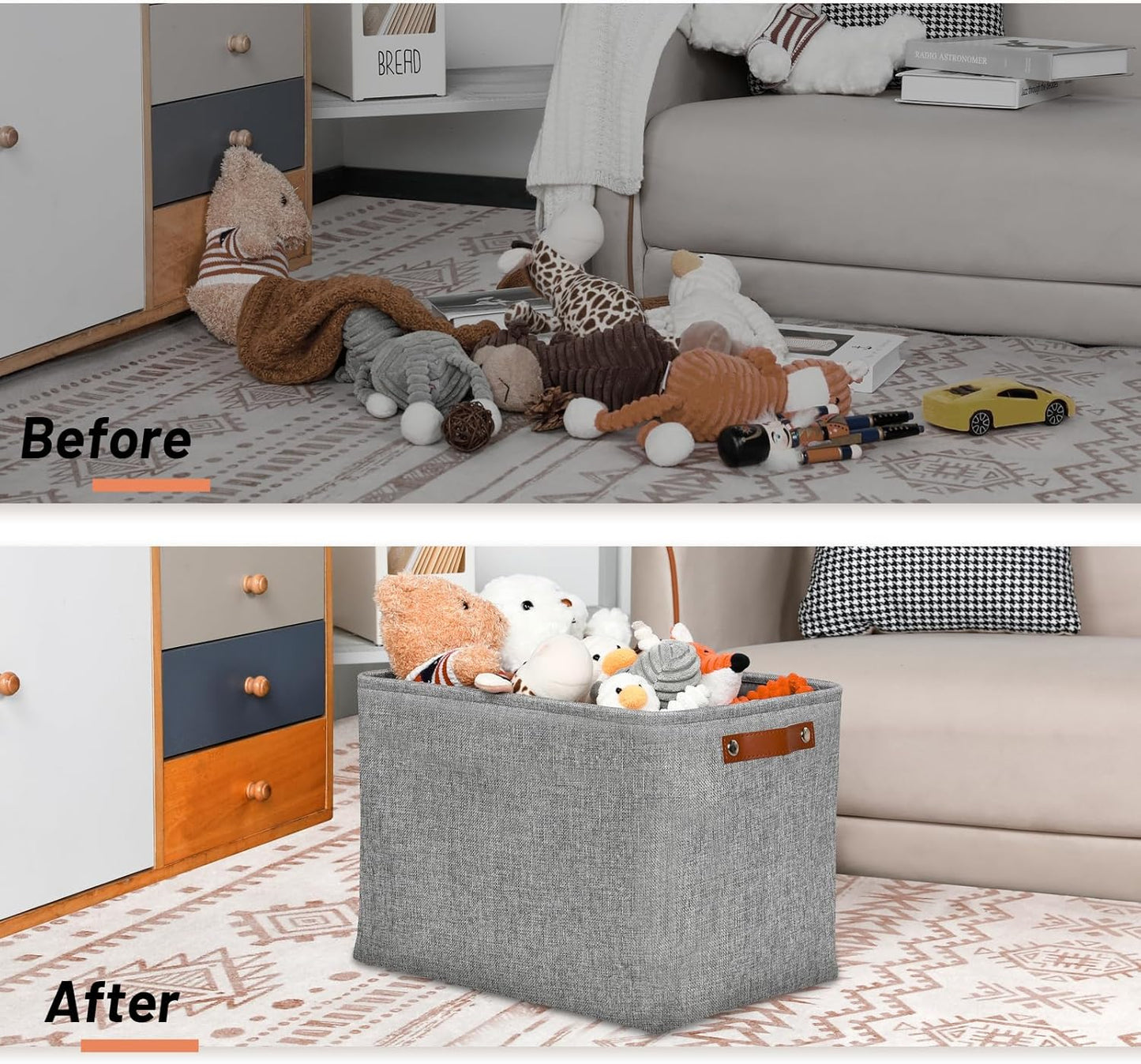 DULLEMELO Large Storage Baskets, 3 Pack Foldable Storage Baskets Bins for Colthes Organizer, Fabric Storage Organizer Baskets for Shelves Closet Nursery Toy Storage(Gray)