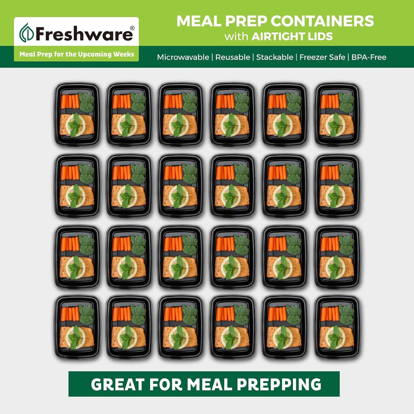 Freshware Meal Prep Containers [15 Pack] 1 Compartment Food Storage Containers with Lids, Bento Box, BPA Free, Stackable, Microwave/Dishwasher/Freezer Safe (28 oz)