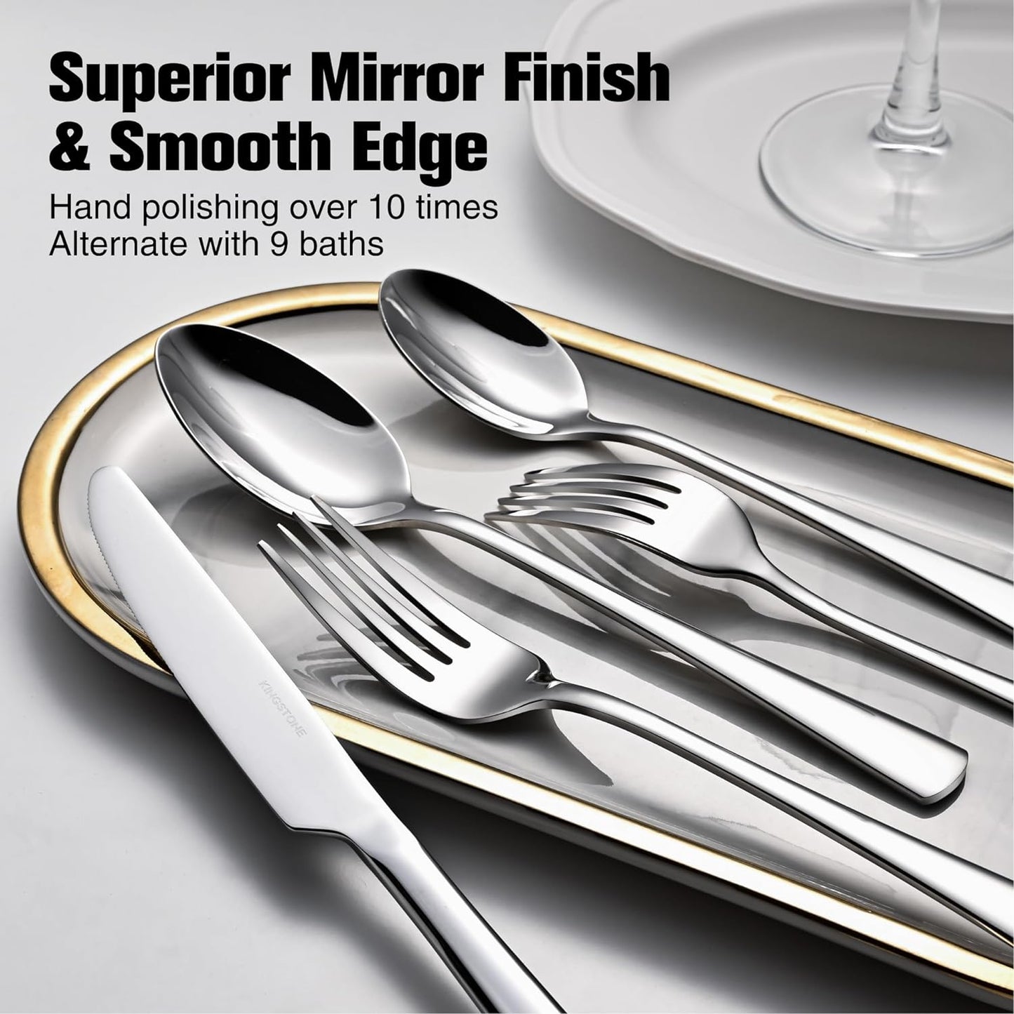 KINGSTONE Silverware Set, 30-Piece Flatware Set for 6, 18/10 Stainless Steel Cutlery Set, Mirror Polished Eating Utensils Set, Dishwasher Safe