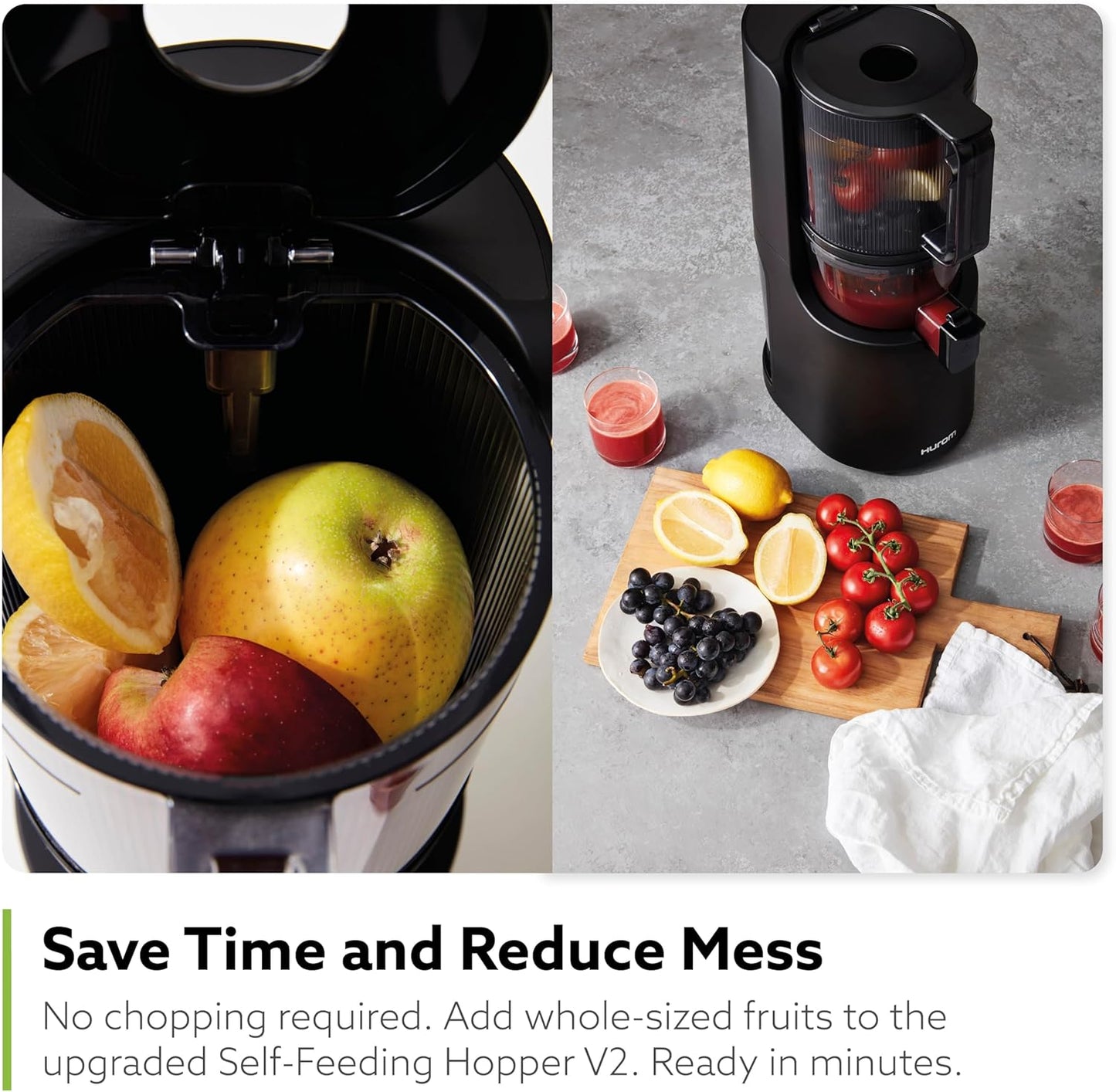 Hurom H200 Renewed Easy Clean Slow Juicer, White | Hands-Free | Hopper Fits Whole Produce | Quiet Motor | BPA Free | Easy Assembly | Cold Press Masticating Juicer