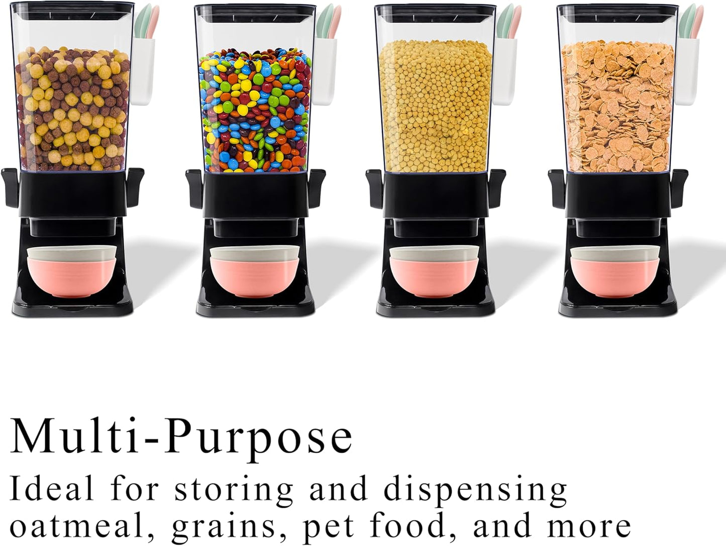 Cereal Dispenser Countertop Black 2 Pack with Bowls Spoons Cutlery Box, 5.5 QT Dry Food Dispenser Snack Organizer Containers Storage for Pantry Kitchen Organization Oatmeal Nut