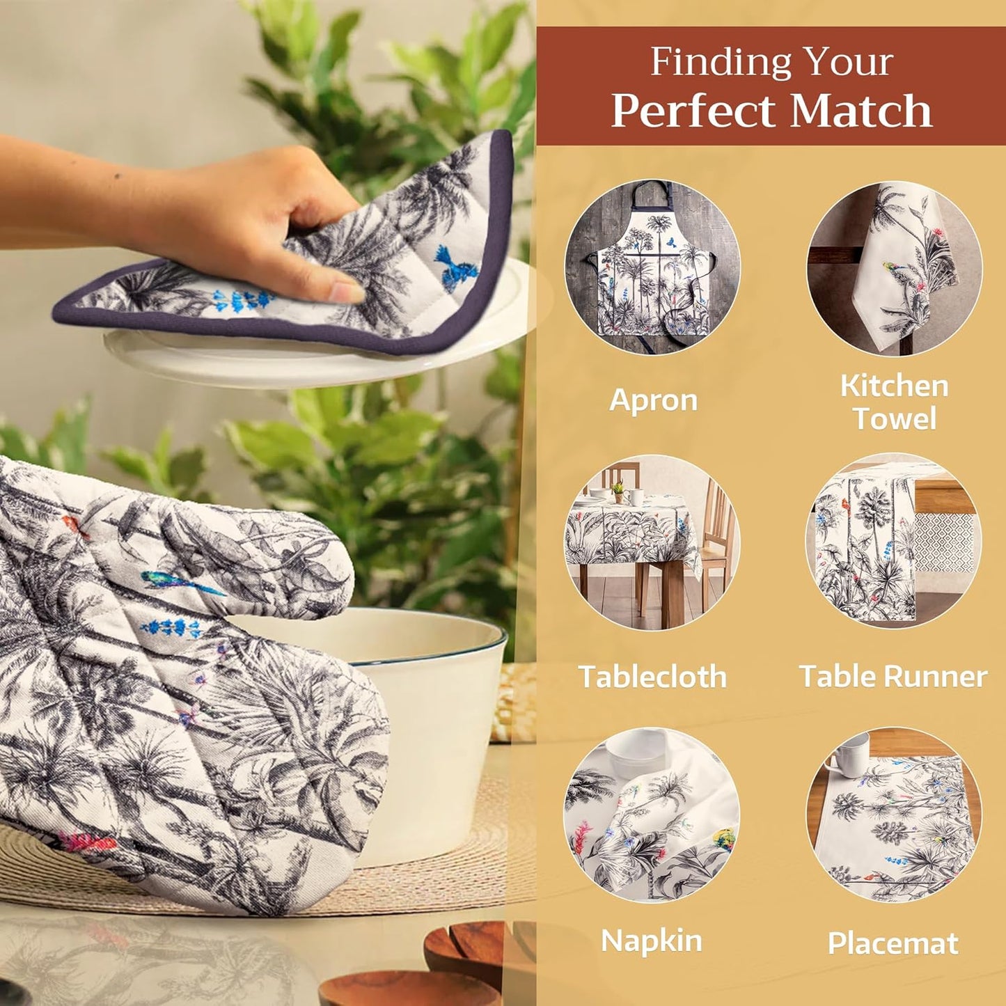 Maison d' Hermine Pot Holders 100% Cotton Heat Resistant Potholders 8" x 8" Hot Pads with Loop BBQ, Cooking, Baking, Grilling, Kitchen, Handling Hot Pans (Pack of 1, Amazonia)