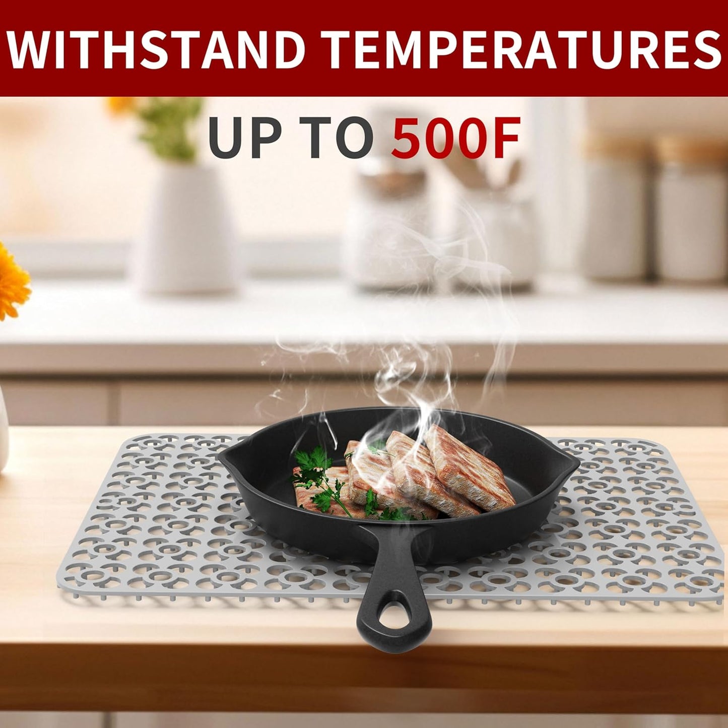 WAFT YEARN Sink Mats Sink Protectors Dish Racks Dishwasher Safe Grid Mats for Kitchen Sink Silicone Protect Sink from Stains Damage Scratches Non Slip Heat Resistant Rust Resistant 18"X12.5" Grey