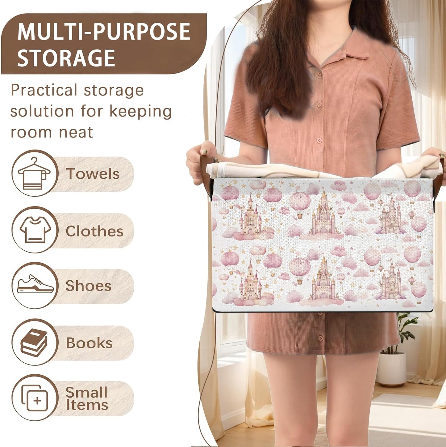 Desert Bloom Storage Basket Large 17x11.5x10.5 Inche-Collapsible Fabric Organizer Bin with Handles for Southwest Decor, Nursery, Boho Style-Decorative Hamper with Succulent & Flower Design-Single Pack