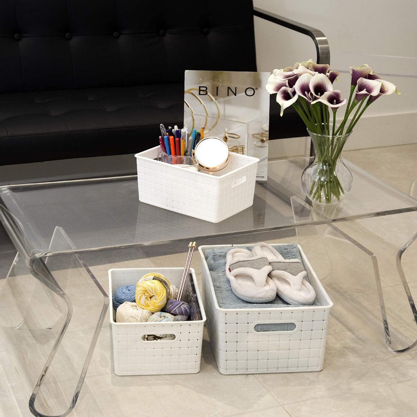 BINO Plastic Basket, Small White, 5 Pack - Rectangular Cabinet Organizer, Multi-Use Storage Basket, Drawer and Cabinet-Friendly, Portable, Durable, Space Efficiency, Stock Management