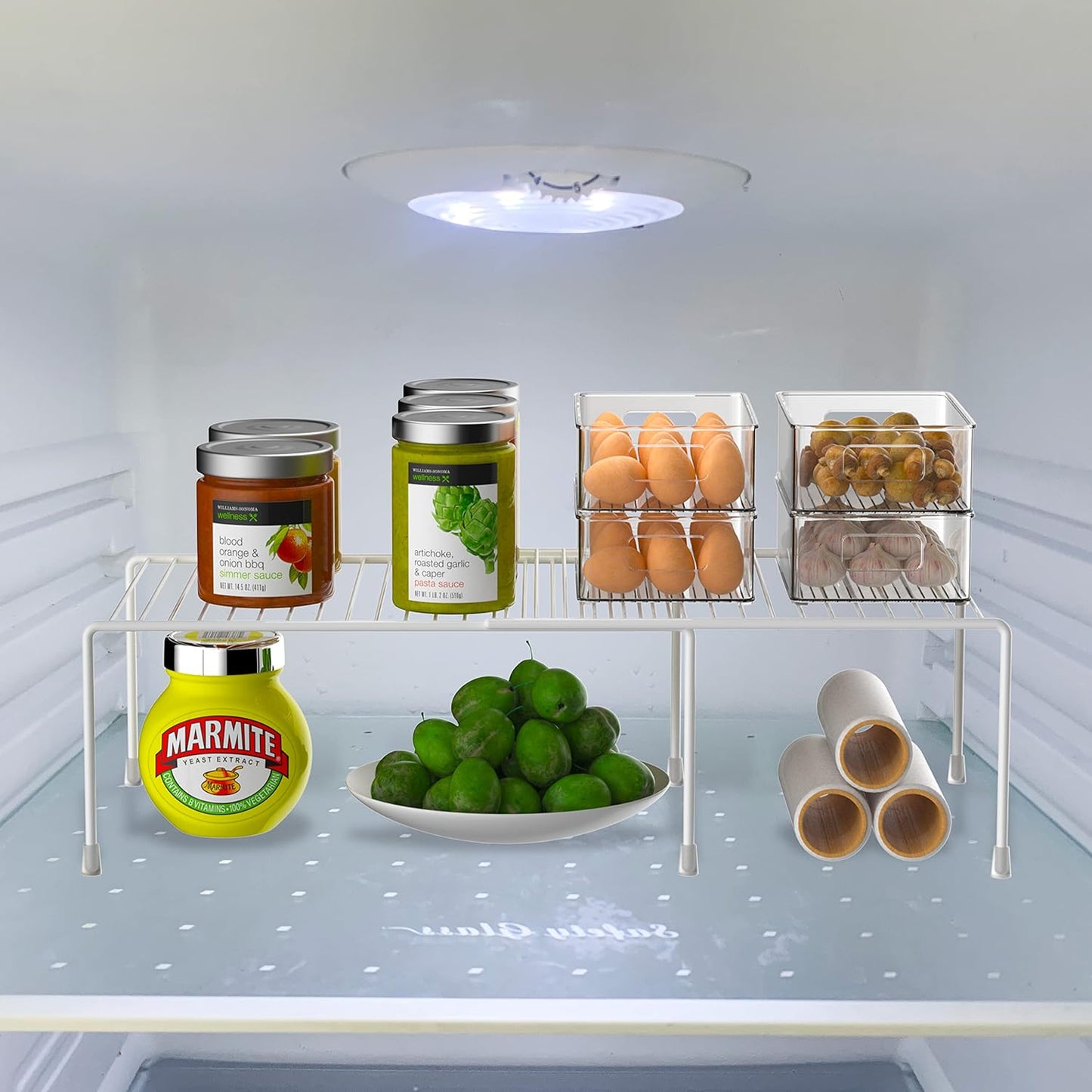 Redrubbit Cabinet Storage Shelf Rack, Expandable Metal Rustproof Kitchen Counter and Cabinet Shelf, Storage Rack Organizer Space Saver for Kitchen, Fridge, Cabinet, Bathroom, White, Set of 6