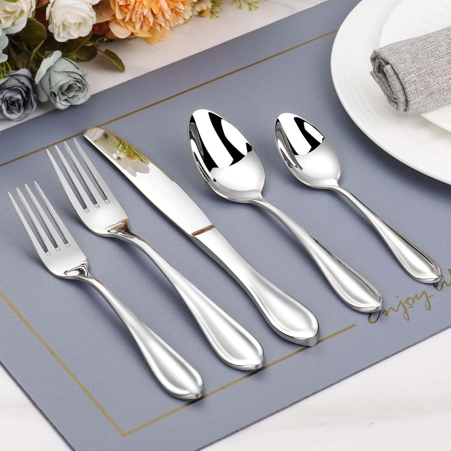 18/10 Stainless Steel Flatware, Heavy Duty Silverware Set for 8, Forged Thick Kitchen Silverware, Dishwasher Safe, Ideal for Gift