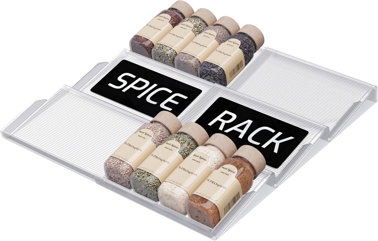 LEVANI Spice Drawer Organizer – 3 Large Tiers, Anti-Slip Grips, Narrow to Standard Drawer Size - Expandable from 8 – 15 inches Wide, Clear Durable Acrylic Spice Rack, No Sliding in Kitchen Drawers