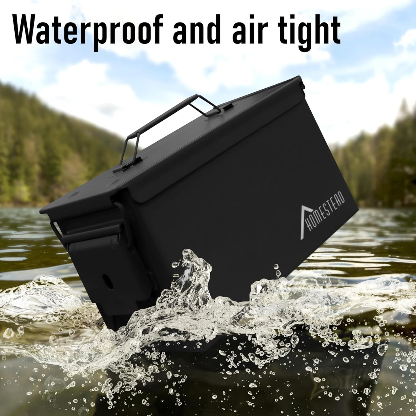 HOMESTEAD 50 Cal Metal Ammo Can – 4 Pack M2A1 Military Steel Ammo Storage Box, Airtight and Water-Resistant Ammunition, Black Color