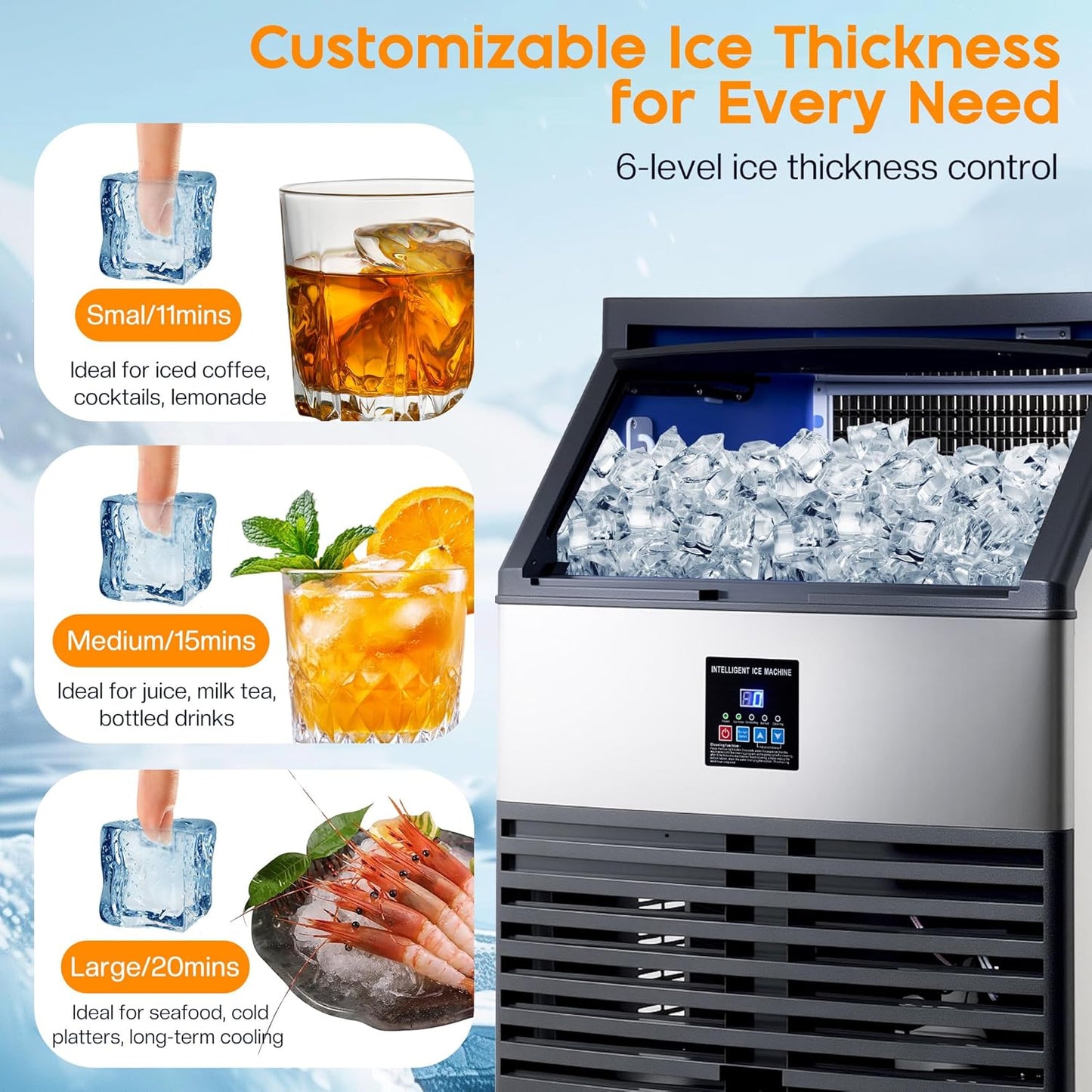 Albott Commercial Ice Maker with 2 Way Water Inlet, 450lbs/24H Freestanding ice Machine Countertop with 24lbs Storage Capacity, Self Cleaning for Home/Bar/Restaurant