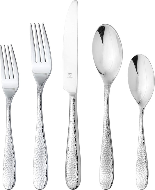 Hammered Silverware Set | Premium 18/10 Stainless Steel Flatware Service for 8 | Heavy-Duty & Dishwasher Safe | Built to Last (40-Piece, Fidenza Hammered)