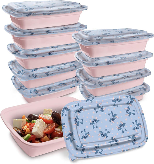 Disney Meal Prep Containers - 20-Piece Reusable Food Containers with Lids - Freezer, Microwave & Dishwasher Safe - Featuring Mickey & Minnie, Lilo & Stitch