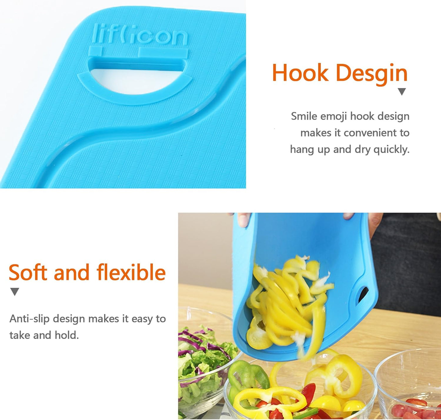 Thick Cutting Boards for Kitchen Silicone Chopping Board Set of 2 Mid 12.6'' x 9.1”,Mini 9.1”x7.1” Non-slip Deep Drip Juice Groove Easy Grip Handle,Dishwasher Safe-Blue