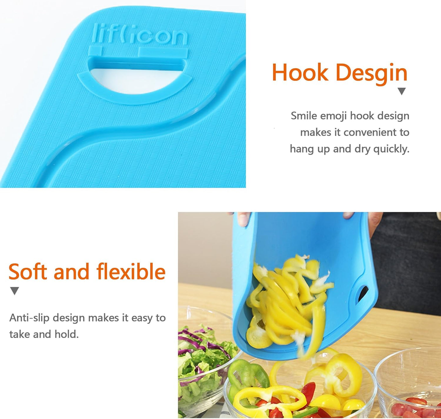 Thick Silicone Cutting Boards for Kitchen Silicone Chopping Boards/Mats Set of 2 Extra Large14.6''x10.43'', Mini 9.1”x7.1” Non-slip Deep Drip Juice Groove, Dishwasher Safe-Blue