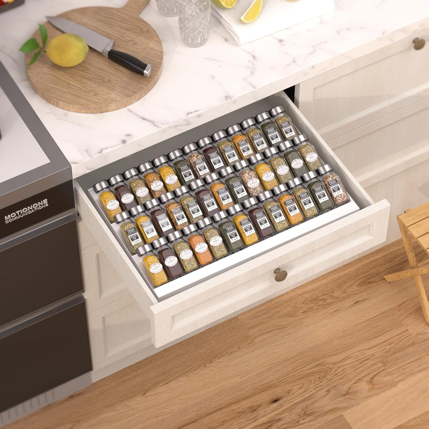 Expandable Metal Spice Drawer Organizer,3-Tier,Slanted Seasoning Jars Tray for Kitchen Cabinet Drawers Insert/Countertop (Jars not included)-3Tier,1pack/White