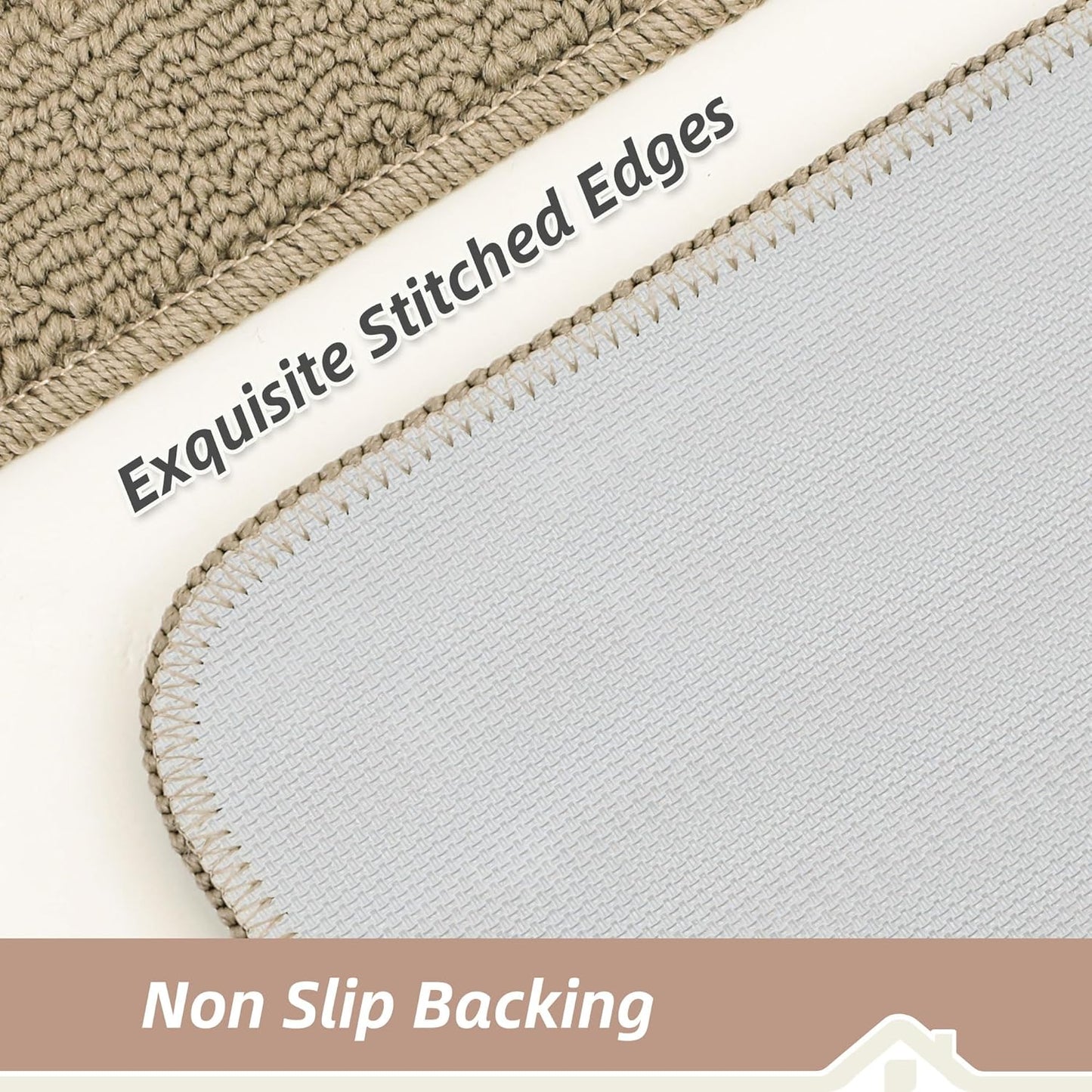 BEQHAUSE 24x36 Inch Kitchen Rug Mat Durable Kitchen Rugs Non-Slip Washable Absorbent Kitchen Mats for Floor Dirt-Resistant Semicircular Kitchen Mat (Beige)