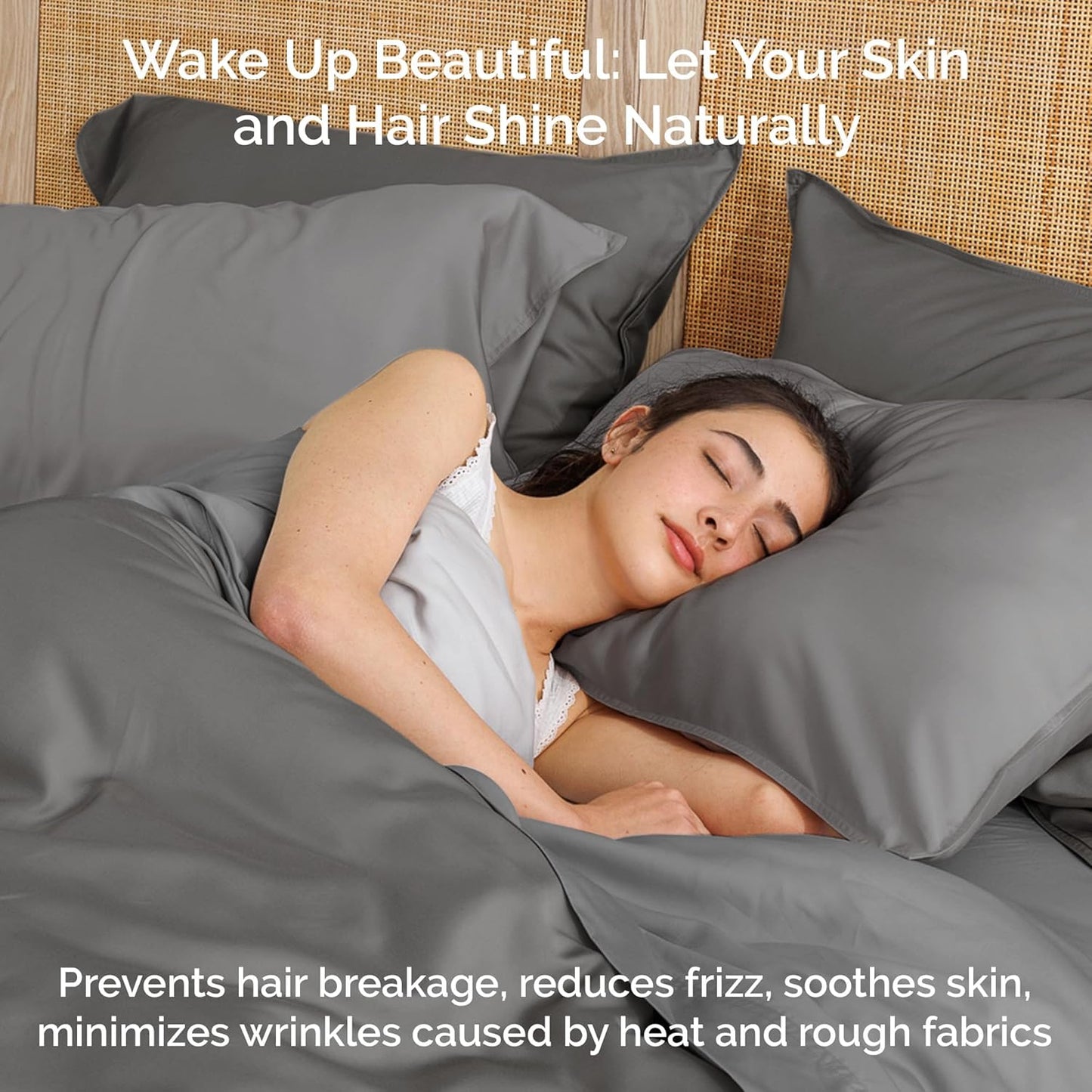 100% Viscose from Bamboo Sheets Queen Size, Super Soft Bedding Set, 4PC Cooling Sheets for Hot Sleepers, Vegan Silk Moisture Wicking, Organically Grown Bedsheet, Steel - 60" x 80"