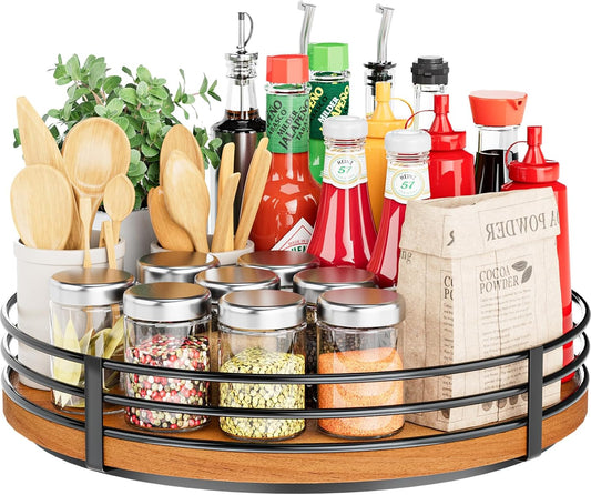 13" Lazy Susan Turntable Organizer - Wood Round Lazy Susan for Cabinet Kitchen Countertop Pantry Cupboard Dining Table Bathroom Coffee Bar Spice Storage Home Decor