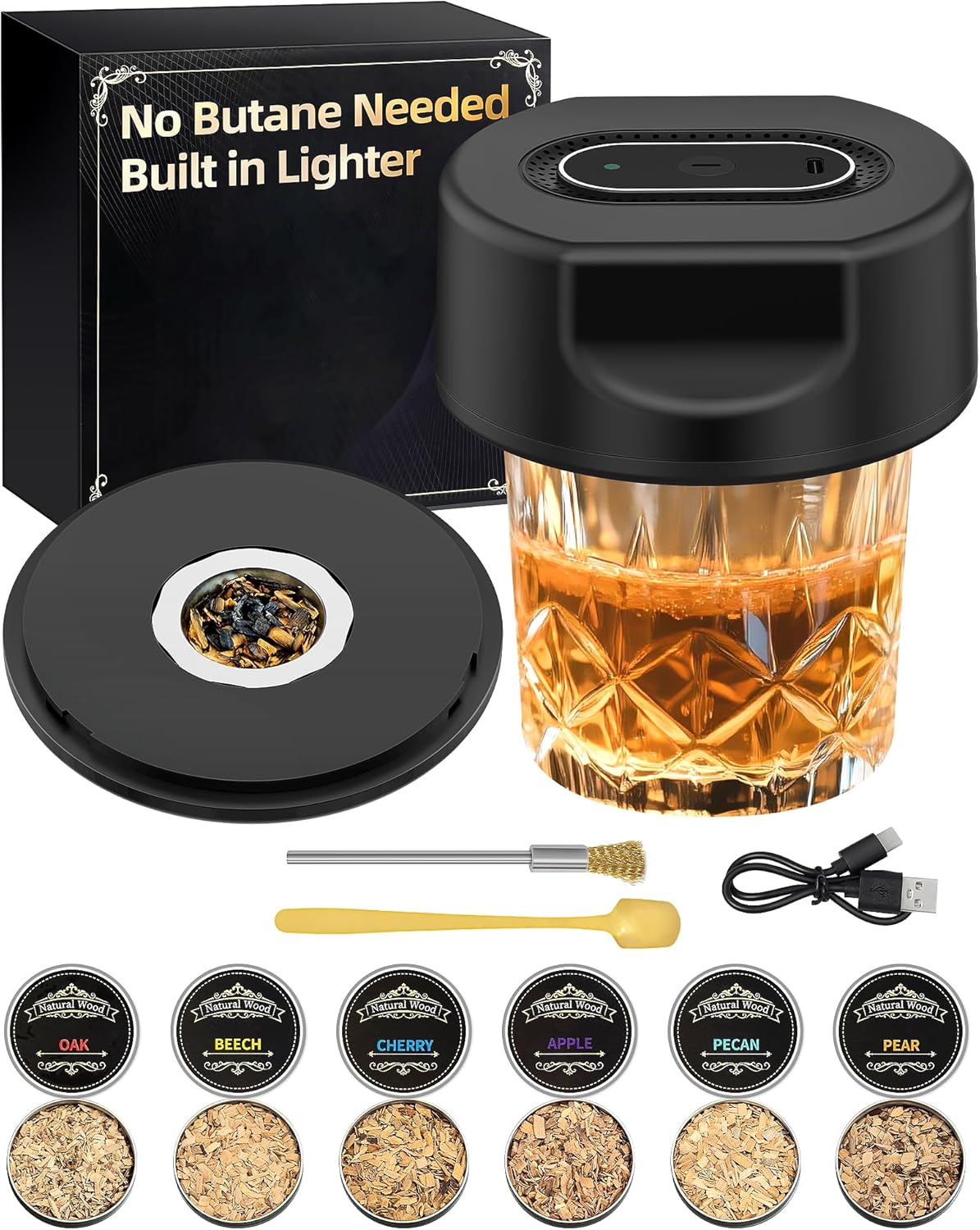 Electric Whiskey Smoker Kit,No Butane Needed,Smokepub,Electric Cocktail Smoker Kit,Drink Bourbon Smoker Kit with 6 Wood Chips,Birthday Christmas Smokpub Gifts for Men,Dad,Husband.