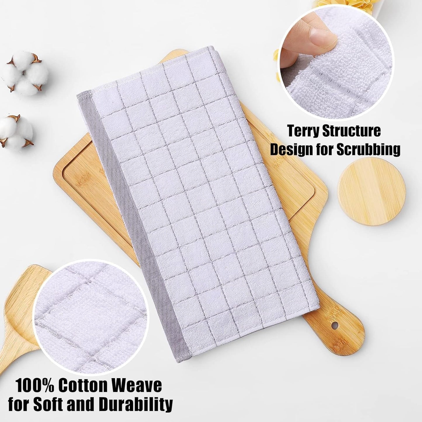 Homaxy 100% Cotton Terry Kitchen Dish Cloths, Ultra Soft and Absorbent Dish Towels for Kitchen, Suitable for Drying and Washing Dishes, 12 Pack, 12 x 12 Inches, Mixed Colour