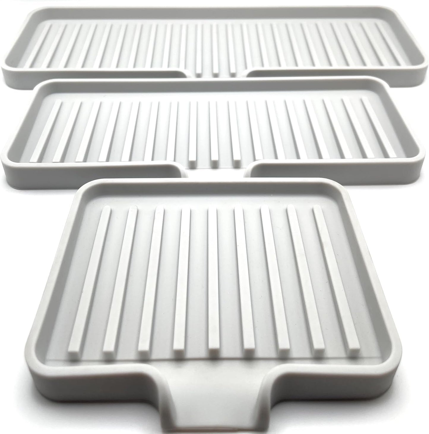 Happitasa Silicone Soap Dish Tray and Sponge Holder with Drain Chute, Pack of 2 | Bathroom and Kitchen Sink Organizer Caddy (Light Grey, 5.2"x4", 7.2 Ounces)