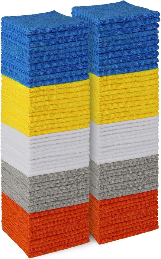 AIDEA Microfiber Cleaning Cloths 100PK, All Purpose Cleaning Supplies, Absorbent Cleaning Rags, Lint Free Microfiber Towels, Wash Cloth for House, Kitchen, Car, Window, 12"×12"