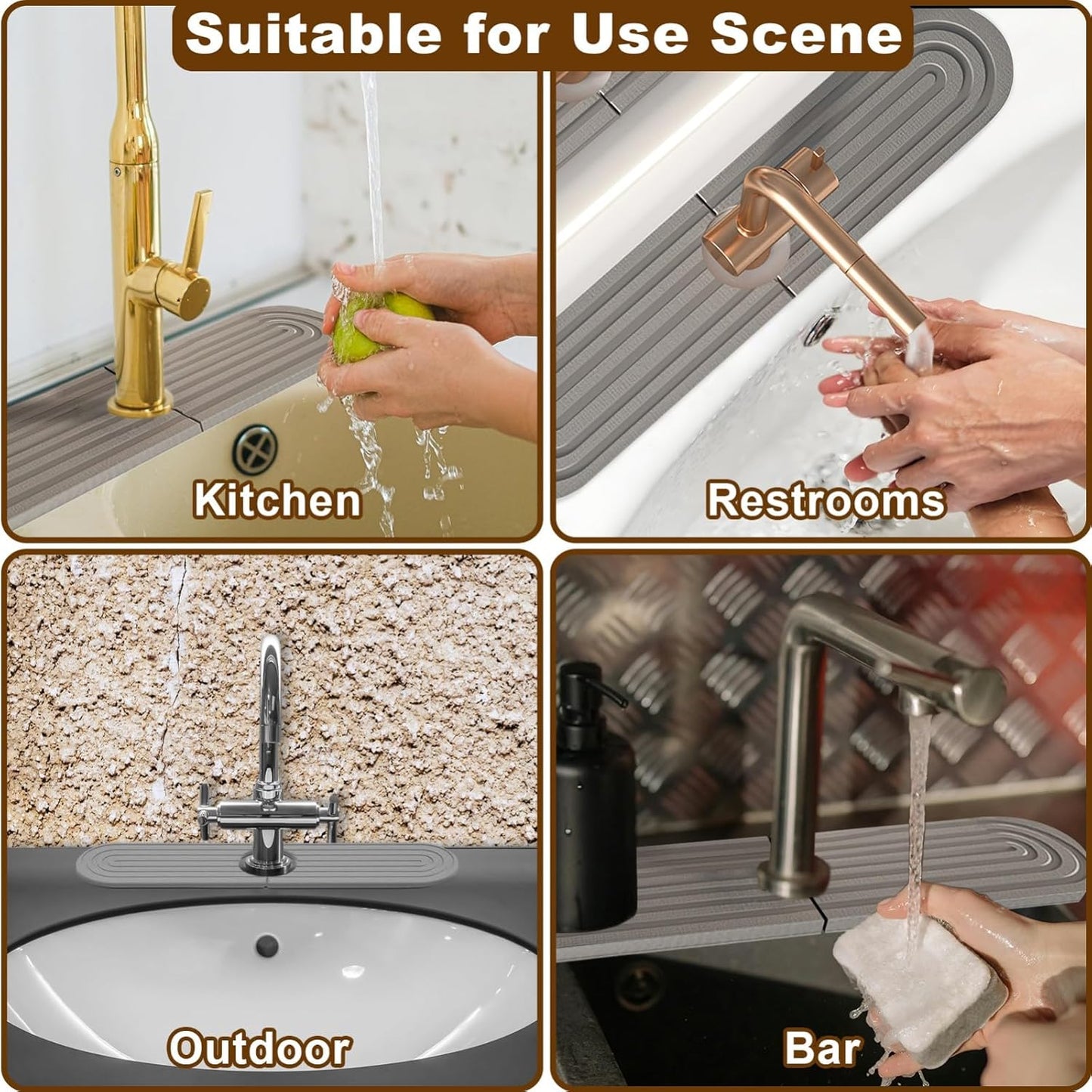 Faucet Mat for Kitchen Sink, Diatomite Super Absorbent Fast Drying Stone Sink Tray for Bathroom Kitchen Sink Splash Guard(Round Grey,23.6x3.9in)