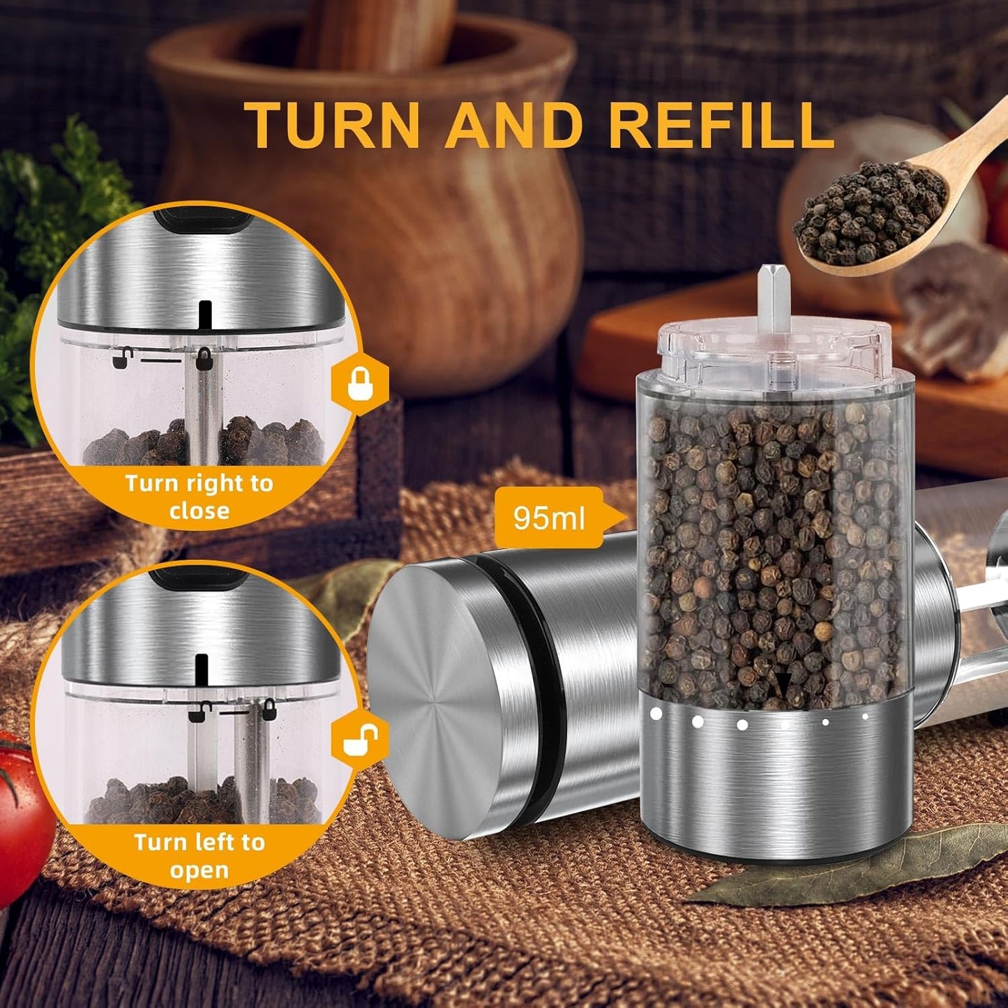 EIHO Electric Salt and Pepper Grinder Set USB Rechargeable, Upgraded External Adjustable Coarseness, Stainless Steel Automatic Salt and Pepper Shakers Mills with LED Light, House Warming Cooking Gifts
