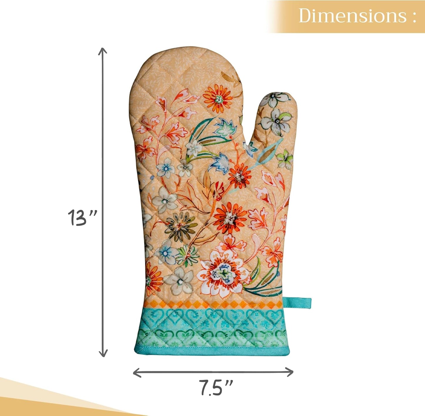 Maison d' Hermine Oven Gloves 100% Cotton Oven Mitt 7" x 13" with Loop Heat Resistant, BBQ, Cooking Gloves, Baking, Grilling, Kitchen, Handling Hot Pans Spring/Summer (Pack of 1, Luxury Loft – Peach)