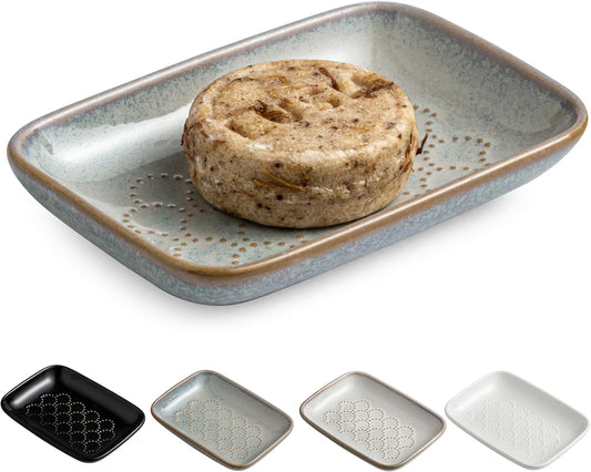 Gomakren Soap Dish for Shower, Ceramic Soap Dishes for Bar Soap Sponge, Shower Soap Holder Saver Tray for Bathroom Kitchen Sink, Easy to Clean, Gray