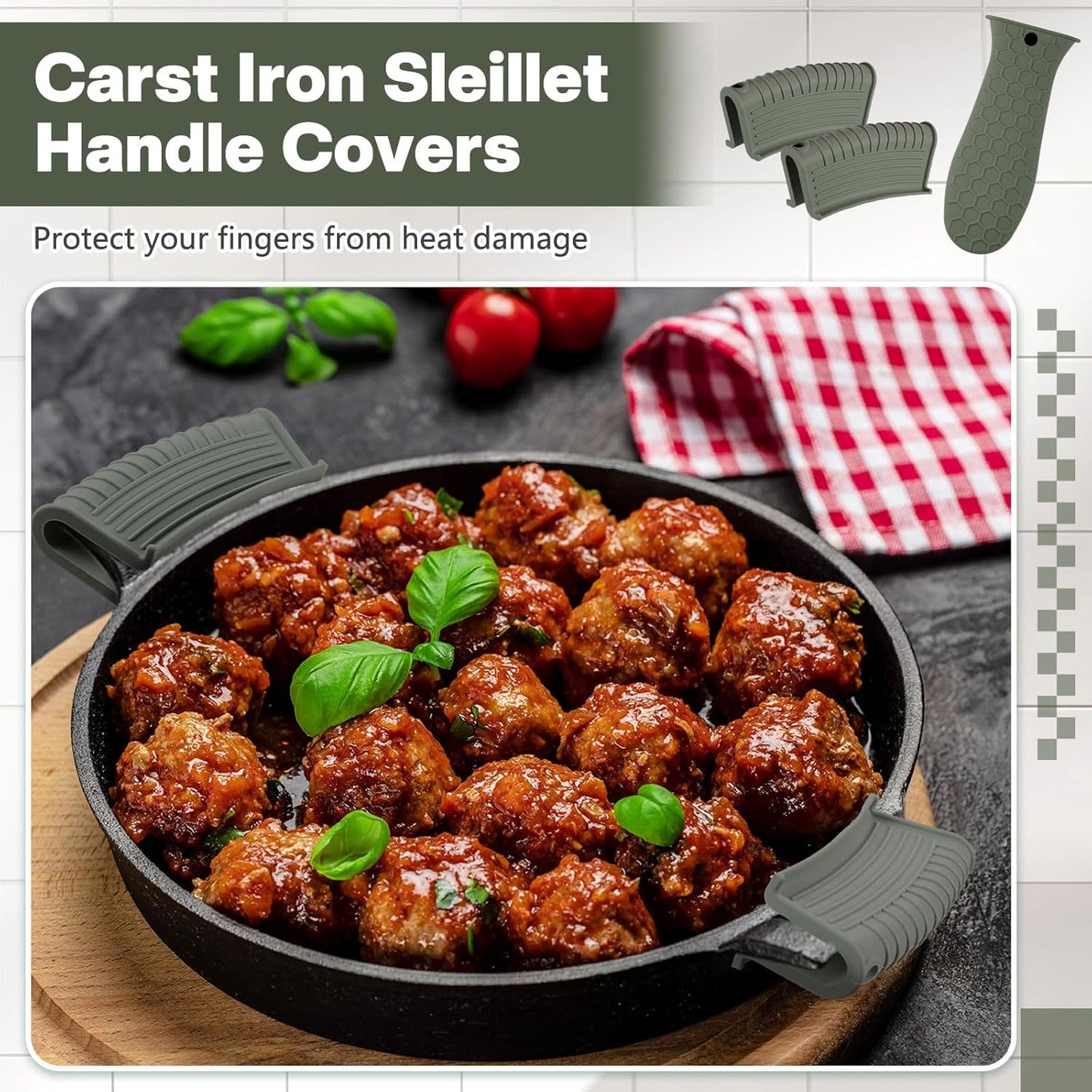 Patelai 8 Pcs Silicone Pot Holders Cast Iron Handle Cover Heat Resistant Pot Handle Covers Potholder Non Slip Reusable Pan Sleeve for Frying Pan Kitchen Supplies(Dark Color)