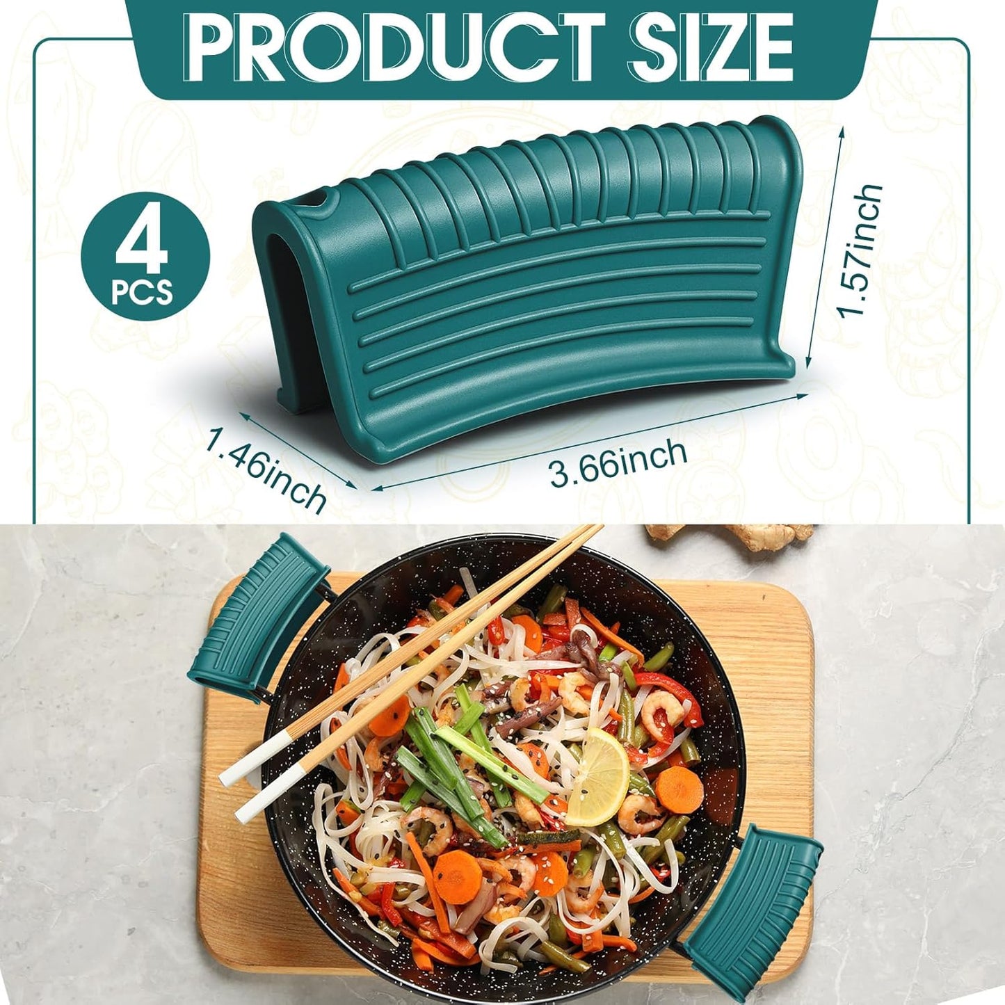 Patelai 4 Pcs Silicone Assist Hot Pan Handle Holder Pot Handle Covers for Cast Iron Skillets Holder Sleeve Nonslip Heat Resistant Pan Cover for Enameled Griddles Casserole Frying Cookware (Green)