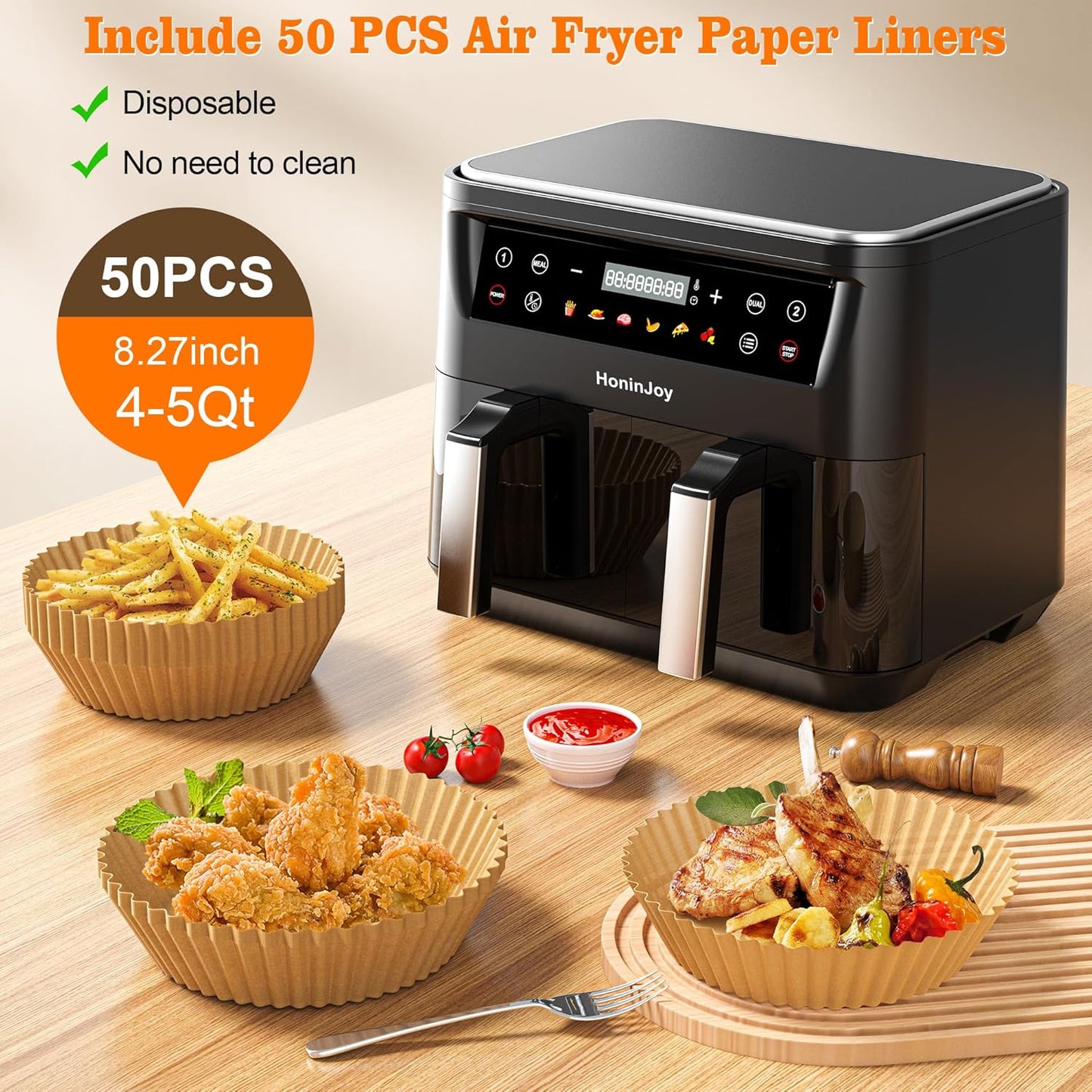 10QT Large Dual Basket Air Fryer with Viewing Window and 50pcs Paper Liners, 10-in-1 Digital Touchscreen Double Zone Air Fryers, SyncCook to Bake,Roast,Reheat,Broil, Nonstick Dishwasher Safe