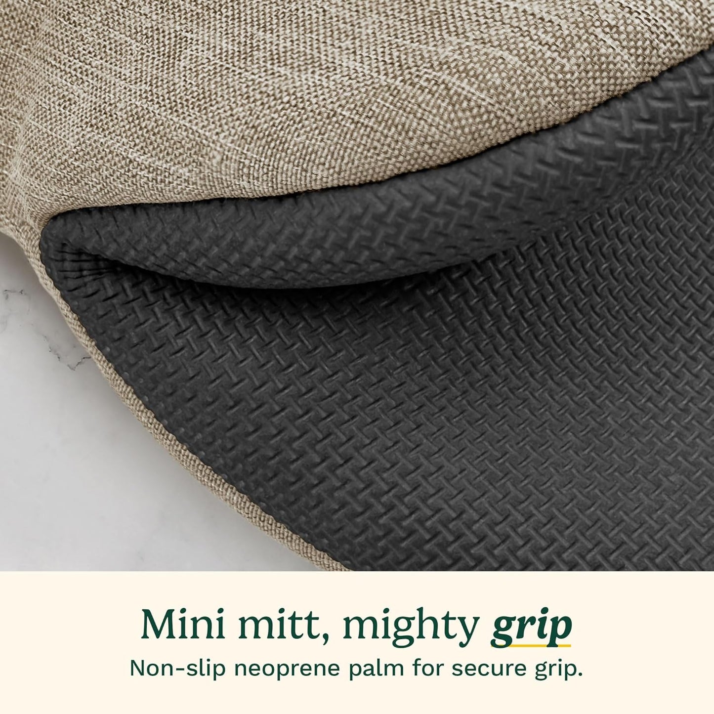 Cuisinart Mini Oven Mitts – 5.5” x 7” Heat-Resistant Kitchen Mitts for Oven with Non-Slip Neoprene Palm, Cotton Filling, and Fabric Loop – Durable Oven Mitt Set for Cooking & Baking (Taupe)