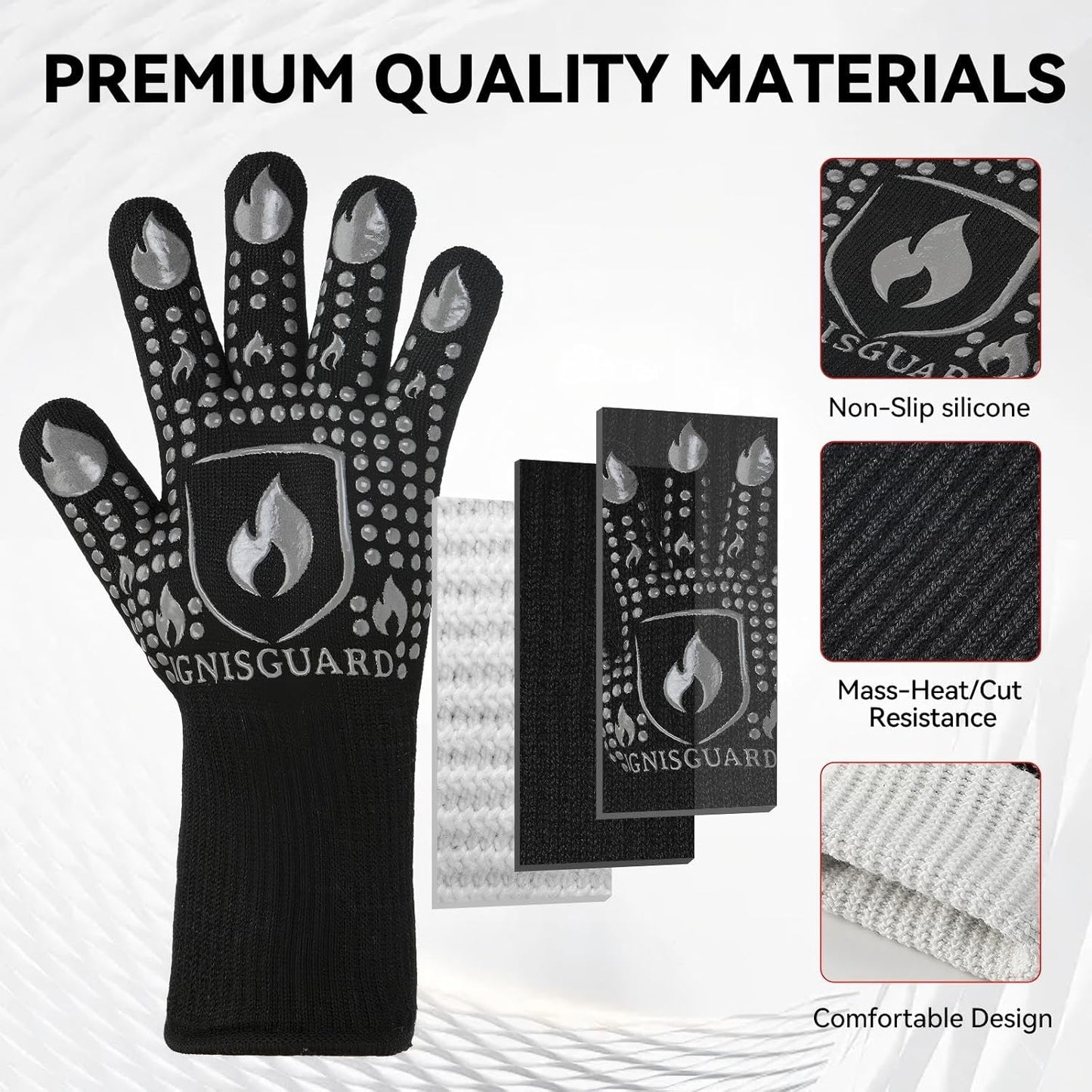 BBQ & Grill Gloves, Oven Gloves, 1472°F Silicone Oven Mitts Heat Resistant Grilling Gloves Fireproof Non-Slip for Barbecue Cooking Baking Smoking, 1-Pair Gray（L）