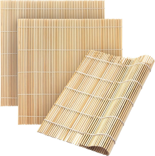 Fusion Select 3 Pk Bamboo Sushi Mat - Sushi Roller Mat for Making, Shaping & Molding Sushi Roll & Kimbap - Food-Safe Sushi Making Supplies, Tools & Accessories - Made of Natural Bamboo - 9.5x9.5