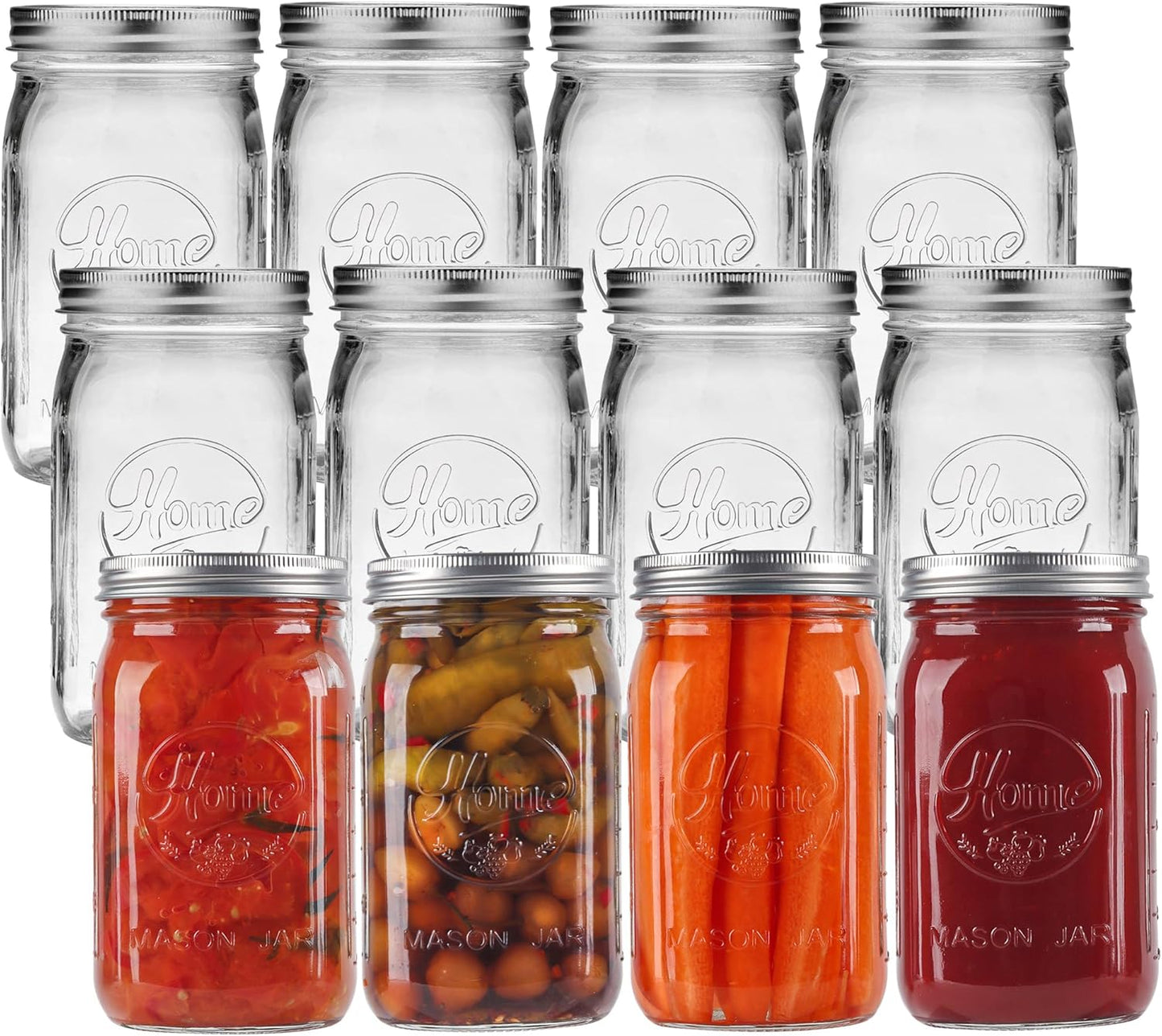 12 Pack Wide Mouth Mason Jars 32 oz - Heavy Duty Glass Quart Mason Jars With Airtight Lids for Pickling, Canning, Food Storage, Meal Prep and Fermenting, Leak Proof