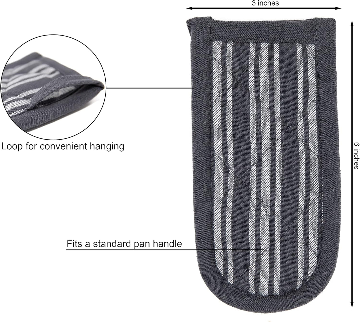 Sticky Toffee Pan Handle Covers for Cast Iron Skillet, Set of 2, Gray Heat Resistant Sleeves, 3 x 6 in, Oeko-Tex Cotton Hot Pot Holders