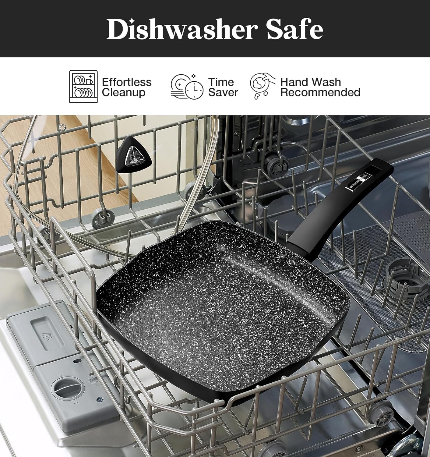 KOCH SYSTEME CS Nonstick Grill Pan 11 Inch, Marble Coating Square Grill Pan with Lid, Ultimate Nonstick Square Skillet with Bakelite Handle, Compatible with All Stovetops, Toxic-Free, 11 Inch