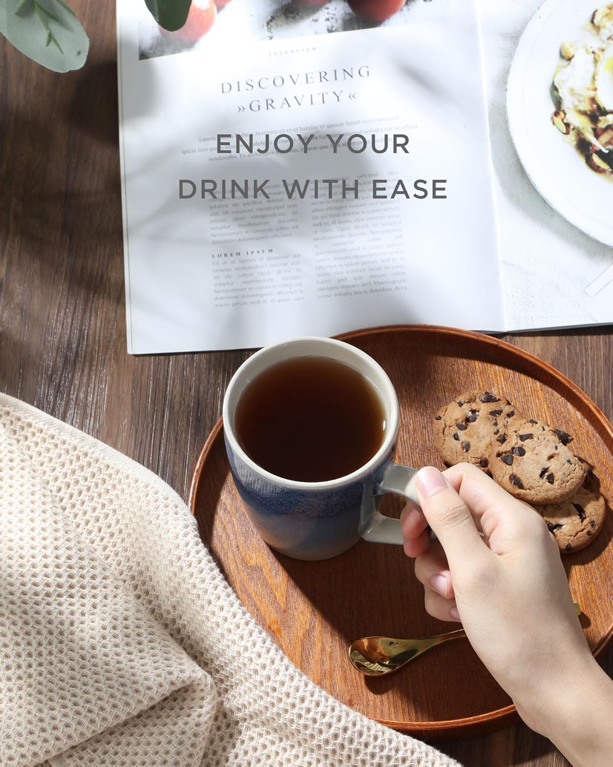 famiware Coffee Mugs Set, 13 oz Mug Set of 6, Stoneware Cups for Latte, Hot Tea, Mocha, Cocoa, Cappuccino, Microwave and Dishwasher Safe, Glacier Series, Azure Blue