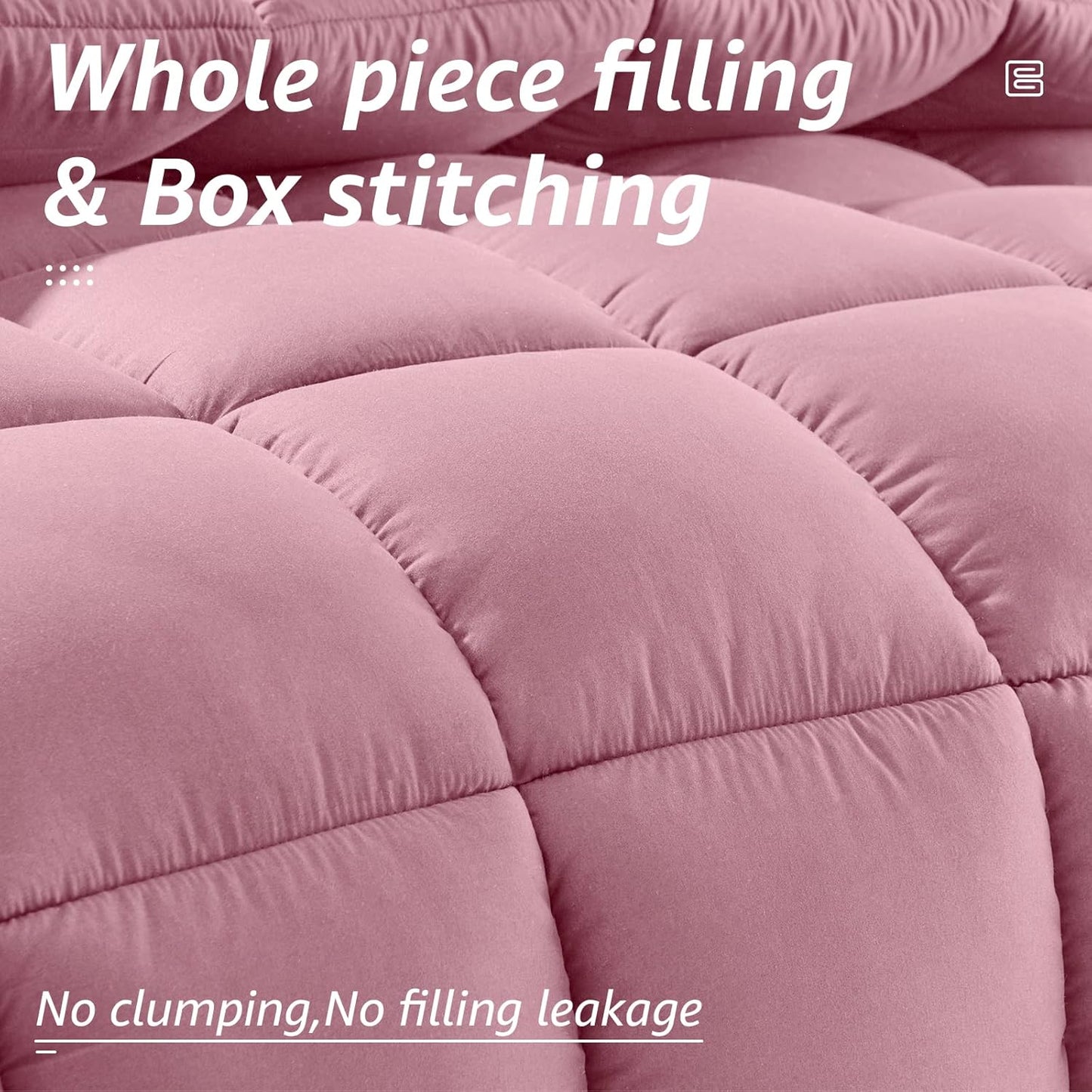 HYLEORY All Season California King Size Bed Comforter - Cooling Down Alternative Quilted Duvet Insert with Corner Tabs - Winter Warm - Machine Washable - Pink