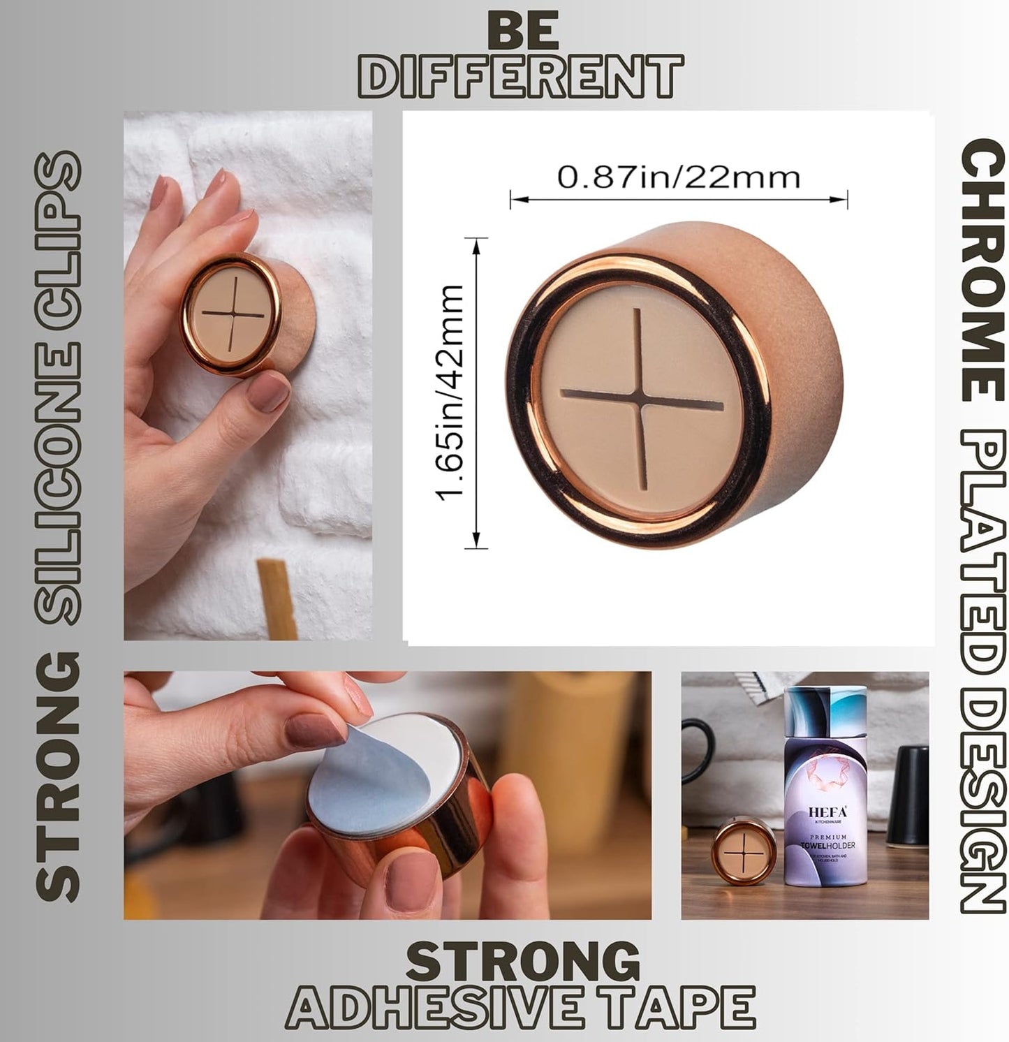 HEFA Towel Holder, Towel Hooks, Dish Towel Holder, Kitchen Organization, Bathroom Accesories, Kitchen Towel Hook, Kitchen Towel Holder, Hand Towel Holder, Kitchen Gadgets 4 Pack, Rose Gold