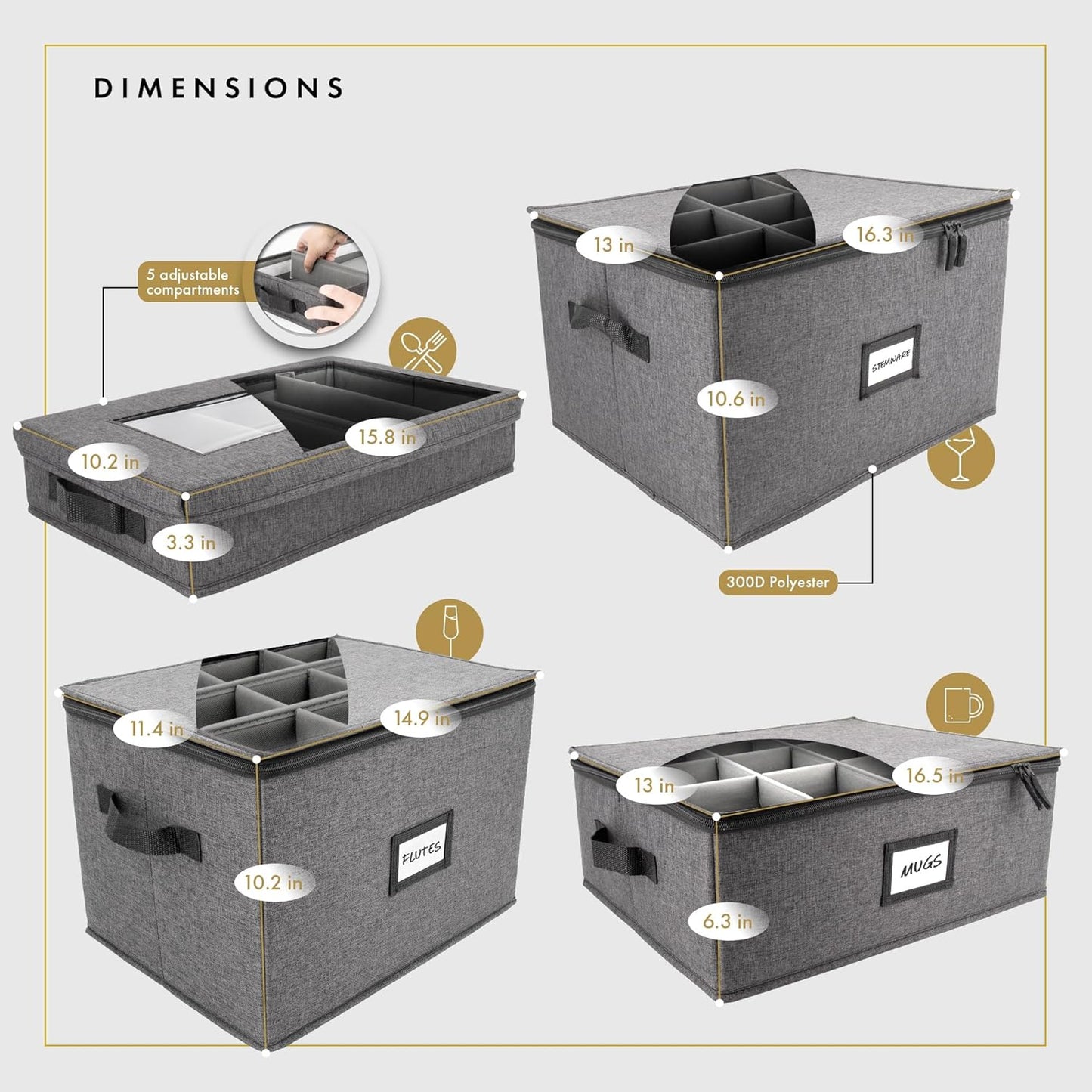 HOMELUX THEORY Champagne Flute Storage Box, Ivory Hard Shell China Storage Containers, Kitchen Storage Bins With Lids, Heavy Duty Moving Box for Glasses & Stemware, Glassware & Wine Glass